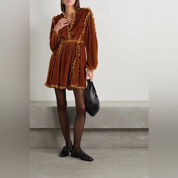 ULLA JOHNSON Erika Puff-Sleeve Velvet Mini Dress Size 6 NWT - Picture 1 of 10
